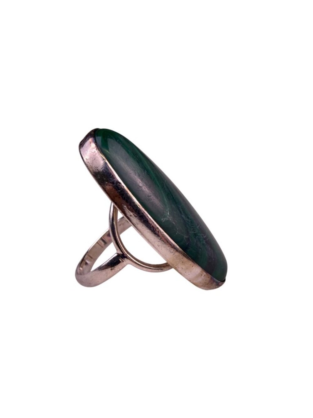 Sterling Silver Womens Green Malachite Oval Gemstone Ring Handmade Jewelry